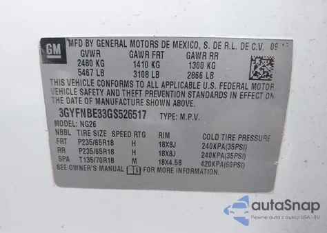 2016 Cadillac Srx Luxury Collection z USA, uszkodzony, nr VIN 3GYFNBE33GS526517